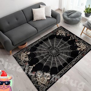 Gothic Spinnennetz Teppich, Dunkel Floral Schlafzimmer Dekor