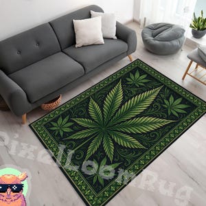 Psychedelic Cannabis Leaf Area Rug, Boho Living Room Decor image 2