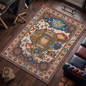 Zelda Hyrule Map Gaming Rug, Fantasy Gamer Room Decor