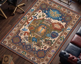 Zelda Hyrule Map Gaming Rug, Fantasy Gamer Room Decor