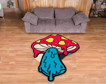 Alfombra colorida con forma de seta, decoración bohemia para habitaciones infantiles.