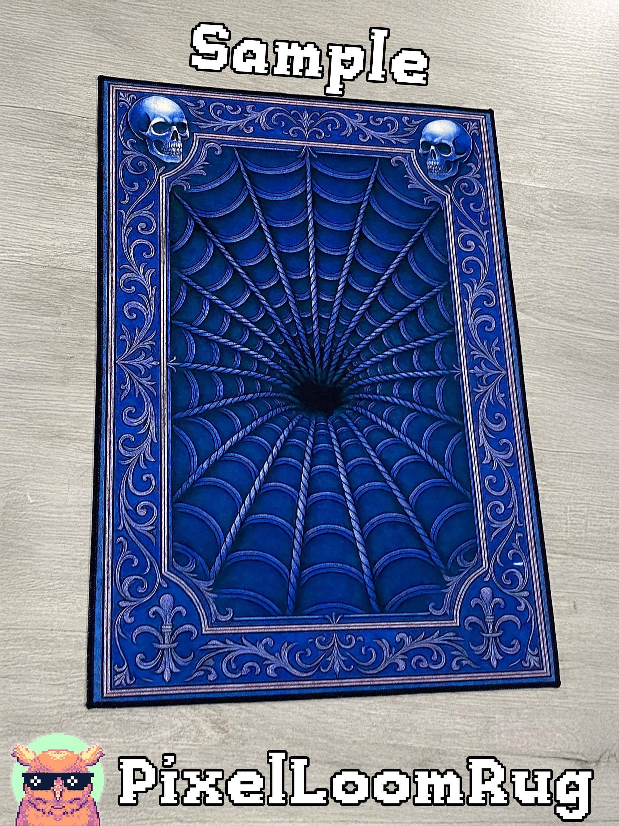 Vortex Spider Web Rug Gothic Spiderweb Rug – Blue 3D Vortex, Skull Corner Decor - Etsy