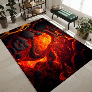 Lava Rug: Volcanic 3D Design for Living Room (Multiple Sizes)