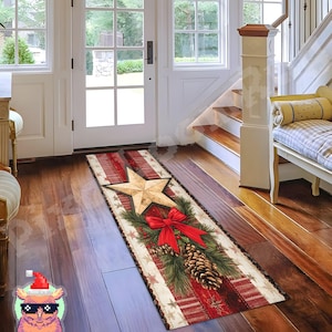 Alfombra navideña larga, alfombra decorativa navideña, alfombra de pasillo navideña, alfombra navideña, alfombra navideña para pasillo, alfombra con bolas navideñas, alfombra decorativa con adornos