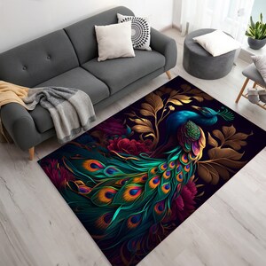 Animal Design Rug , Peacock Patterned Rug, Animal Decor Rug, Decorative ...