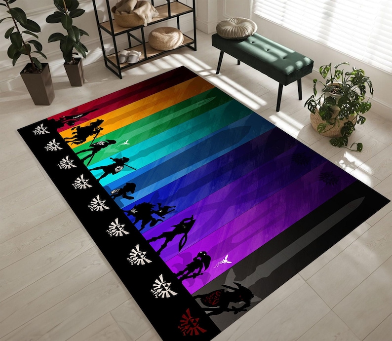 Zelda Inspired Gaming Rug, Colorful Gaming Room Decor image 3