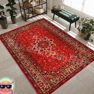 Classic Persian Design Red Rug - Traditional Oriental Carpet - Vibrant Medallion Area Rug - Elegant Home Decor Accent - Perfect Gift