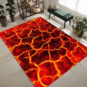 Volcano Floor Rug: Hot Lava Design - Soft, Washable Mat