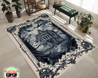 Gothic Bat Area Rug, Witchy Halloween Bedroom Decor