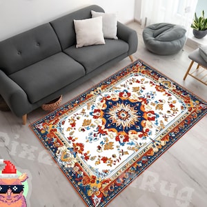 Traditional Persian Style Area Rug - Floral Medallion Design, Elegant Living Room Decor, Unique Gift for Home, Colorful Accent Carpet