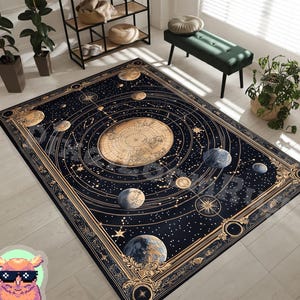 Alfombra del sistema solar celestial - Decoración del hogar con galaxia cósmica - Alfombra con temática astronómica - Regalo único para amantes del espacio y diseño de hogar moderno