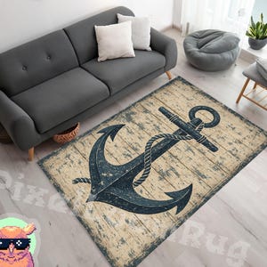 Sailor Rug, Retro Look Anchor Area Rug, Oriental Look Anchor Pattern Rug, Anchor Rug, Nautical Area Rug, Nautical Rug, Sea Area Rug