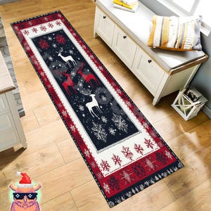 Christmas Runner Rug, Festive Reindeer Entryway Decor image 2
