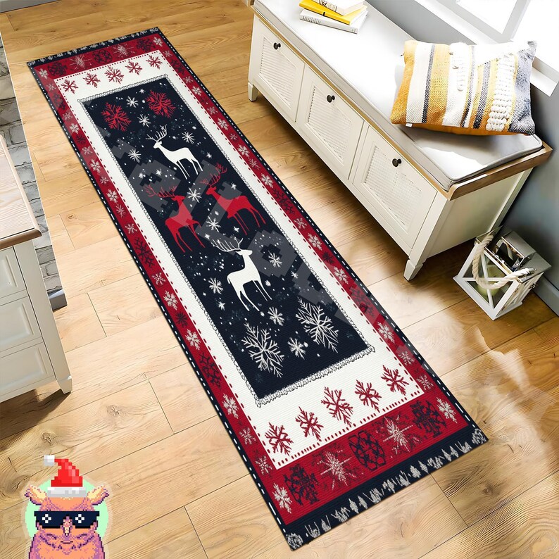 Christmas Runner Rug, Festive Reindeer Entryway Decor image 2