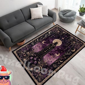 Alfombra Diosa Luna Púrpura Cósmica, Decoración de Dormitorio Bohemio