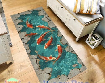 Japanese Zen Garden Area Rug, Koi Pond Living Room Decor