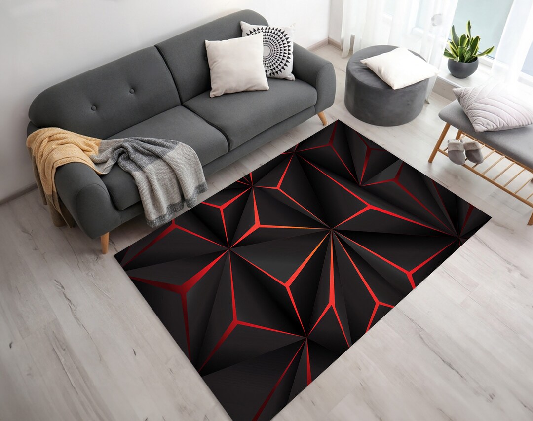 Neon Look Rug, Gamer Rug, Gaming Room Rug, Red Stripes Rug, Gift for ...