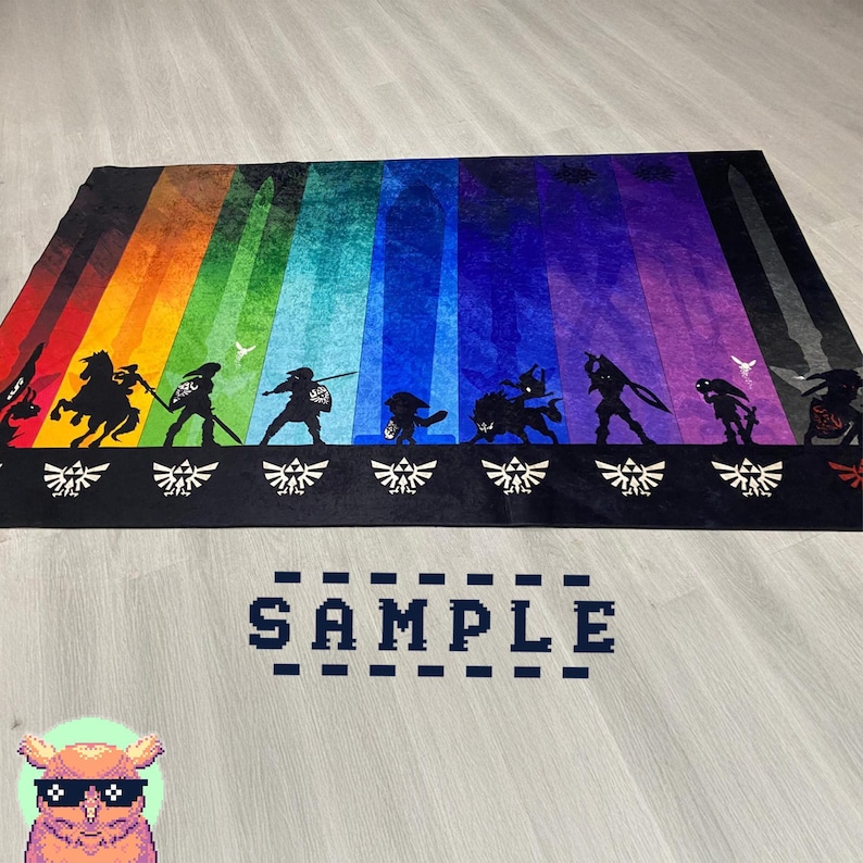 Zelda Inspired Gaming Rug, Colorful Gaming Room Decor image 1