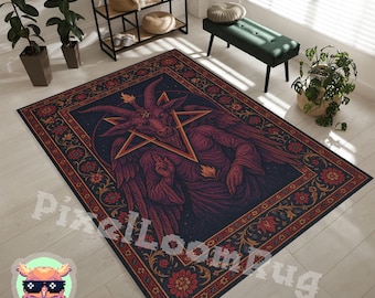 Baphomet Rug: Pentagram Goat Design, Custom Sizes