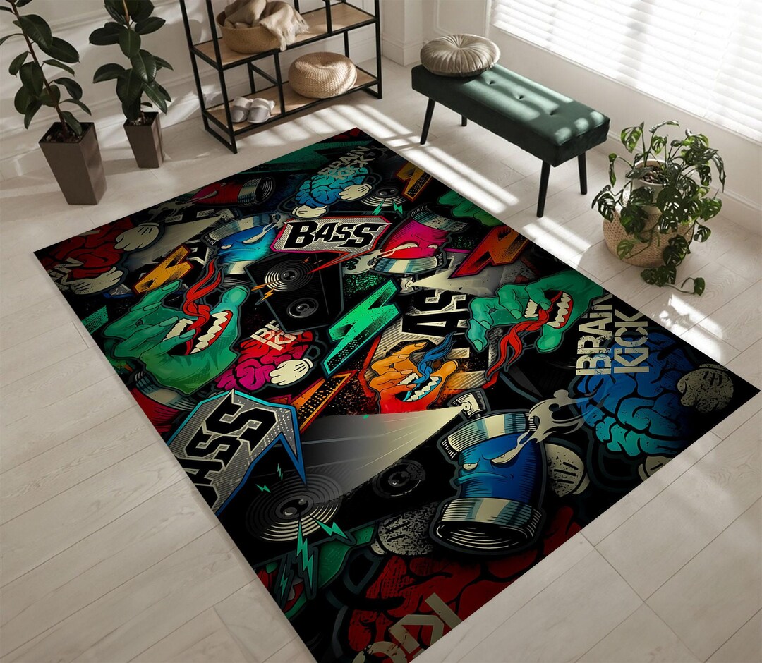 Street Art Graffiti Rug - Bright Colors, Soft Cotton Blend - Etsy
