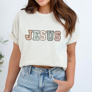 Jesus Shirt Comfort Colors Varsity Font Faith Tee Religious Shirt for Women Easter Faith Shirt Oversized Christian Faith Tee