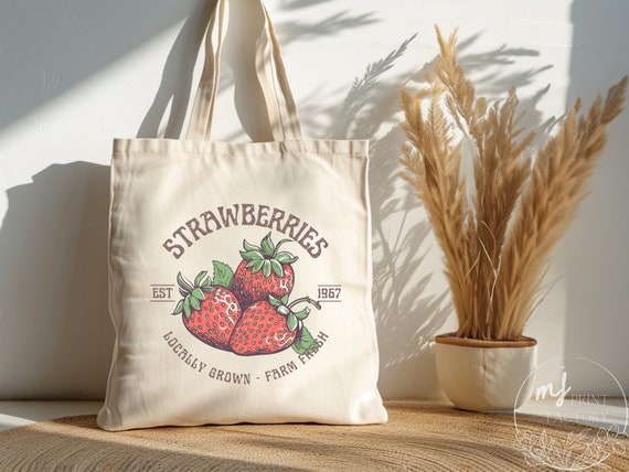 Strawberry Tote Bag Farmers Market Tote Bag Produce Bag Strawberry Lover Gift Grocery Tote Cute Tote Bag Spring Tote Bag