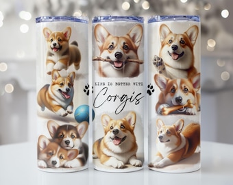 Corgi Tumbler Wrap, 20oz Skinny Tumbler Sublimation Design, Instant Digital Download PNG, Dog Lover, Corgi Mom Tumbler Wrap