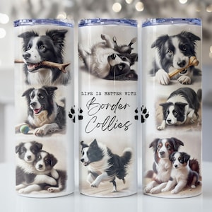Border Collie Dog Pet Tumbler Wrap, 20oz Skinny Tumbler Sublimation Design, Instant Digital Download PNG file