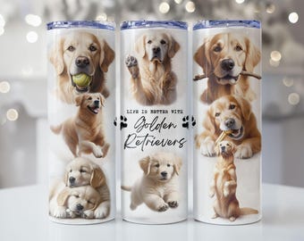 Golden Retriever Tumbler Wrap, 20oz Skinny Tumbler Sublimation Design, Instant Digital Download PNG, Dog Lover, Golden Mom Tumbler Wrap