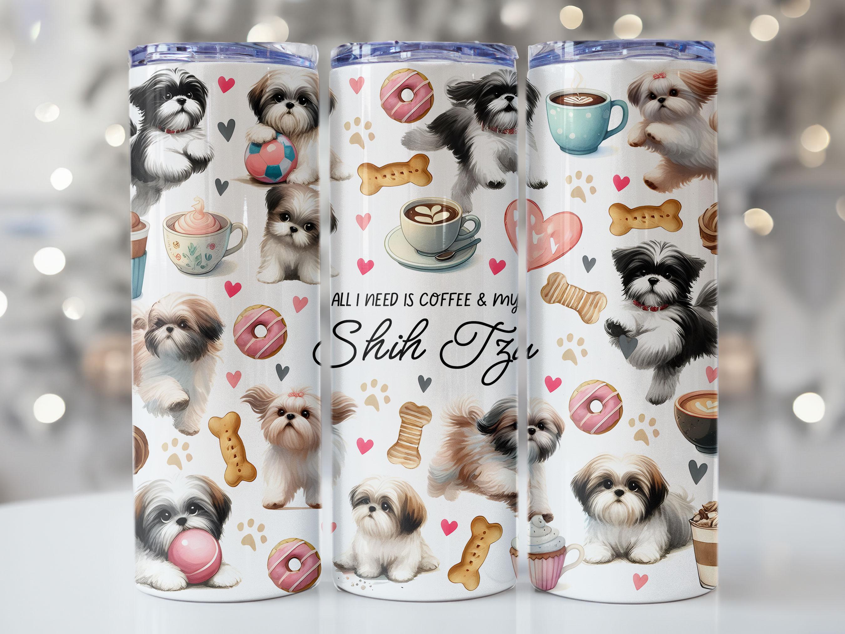 Coffee & Shih Tzu Tumbler Wrap PNG - 20oz Skinny Sublimation Design ...