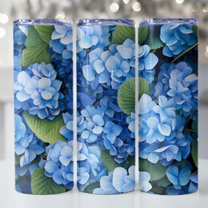 Blue Hydrangea Flowers Tumbler Wrap, 20oz Skinny Tumbler Sublimation Design, Instant Digital Download PNG file