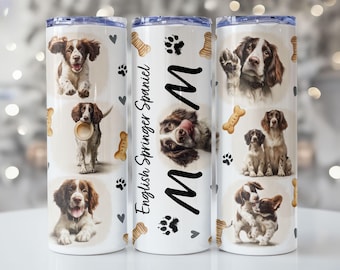 Diseño PNG para vaso térmico de 20 oz con estampado de English Springer Spaniel Mom, diseño delgado para sublimación, ideal para amantes de los perros. Descarga digital.