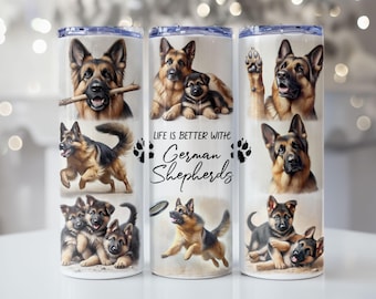 German Shepherd Dog Pet Tumbler Wrap, 20oz Skinny Tumbler Sublimation Design, Instant Digital Download PNG file