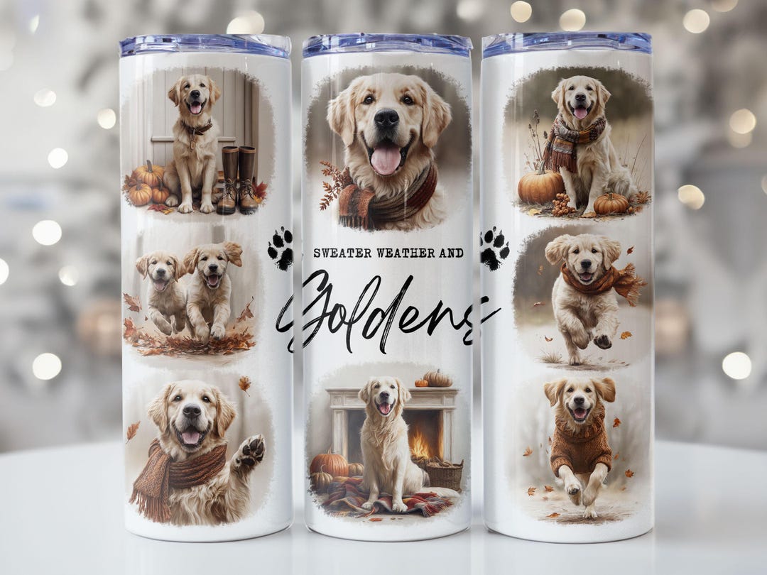 Golden Retriever Fall Tumbler Wrap PNG, 20oz Skinny Sublimation Design ...