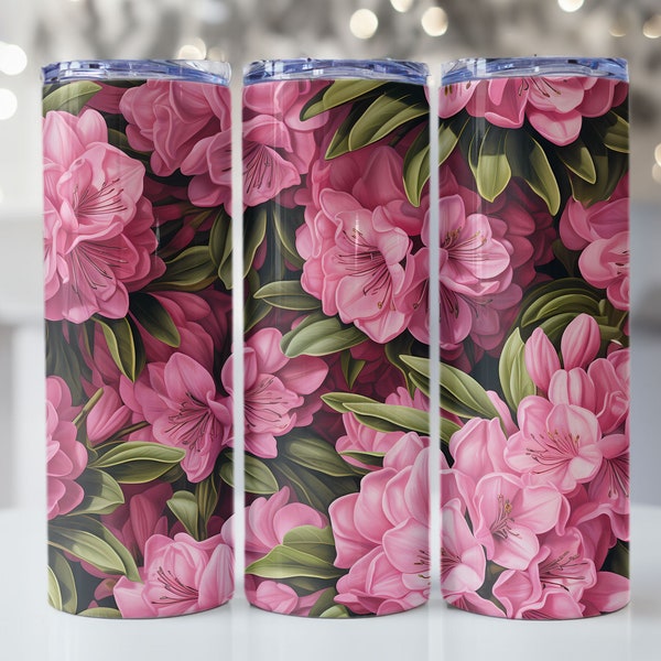 Pink Rhododendron Flowers Tumbler Wrap, 20oz Skinny Tumbler Sublimation Design, Instant Digital Download PNG file