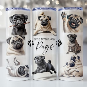 Pug Tumbler Wrap, 20oz Skinny Tumbler Sublimation Design, Instant Digital Download PNG file