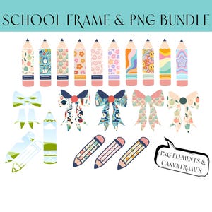 Bow Canva Frame Template, Teacher Drag and Drop Customizable Canva Frames, Canva Download, Back to school PNG Bundle, Teacher Appreciation