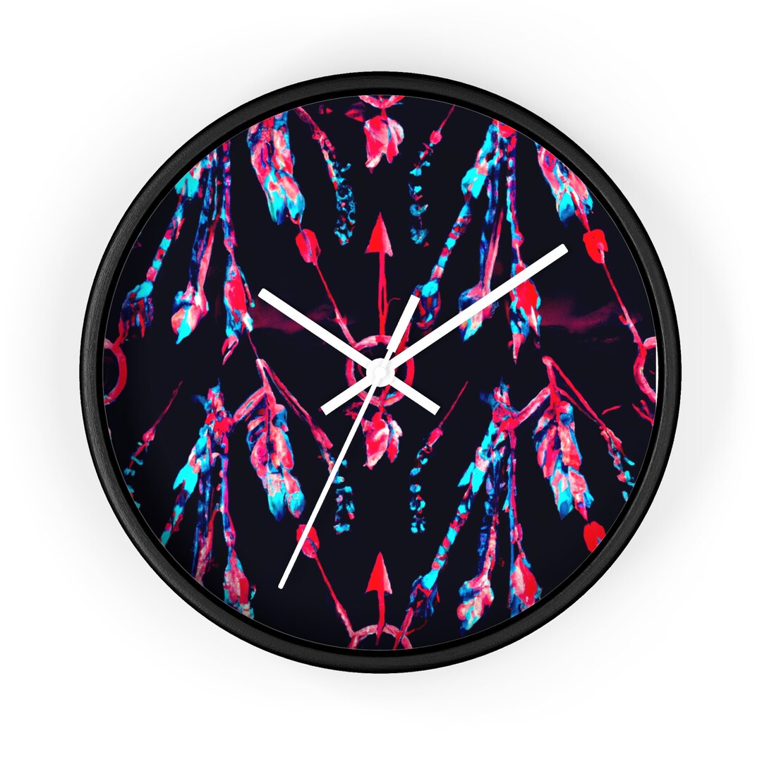 Boho Neon Wall Clock Pink Feather Arrow Clock Neon Arrow Etsy