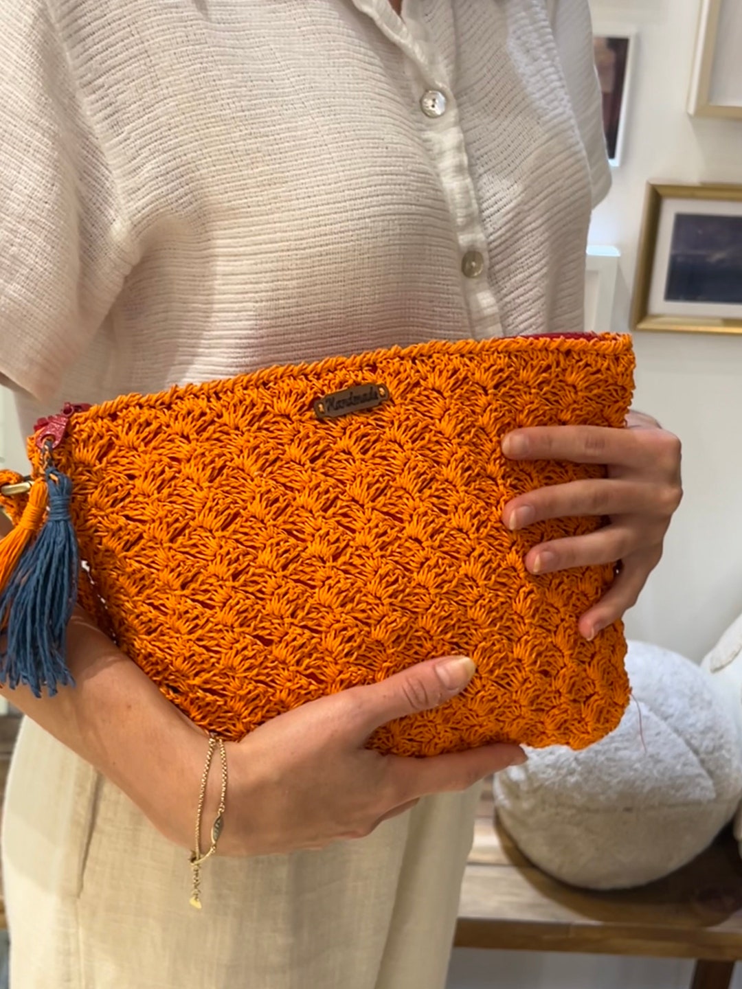 Orange - Handcrafted Jacquard Cotton Hand Bag