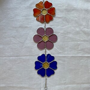 Hanging Flower Stained Glass Chain Handmade Art Window Decor Floral Craft image 3