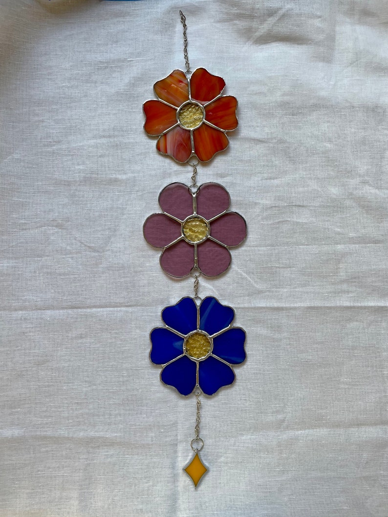 Hanging Flower Stained Glass Chain Handmade Art Window Decor Floral Craft image 3