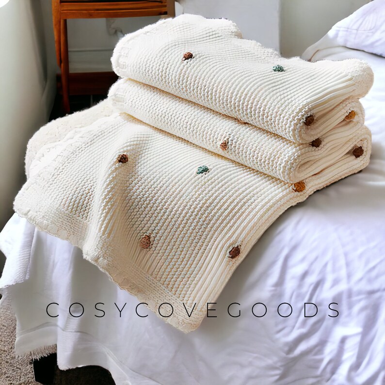 Cotton Baby Blanket Unique Artisan Throw Cosy Home Decor One of a Kind Textile Soft Knitted