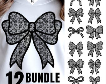Lace Bow Png Bundle, Lace Coquette Bow Png, Trendy Coquette Aesthetic, Lace PNG, Lace Bow PNG, Black Lace Bows, Easter Spring, Mother's Day