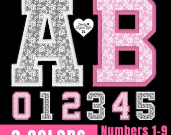 lace Varsity Letters png Bundle, Lace Varsity Alphabet Png, Floral Varsity Png, White lace designs, Lace Clipart, Chinoiserie Girly Font Png