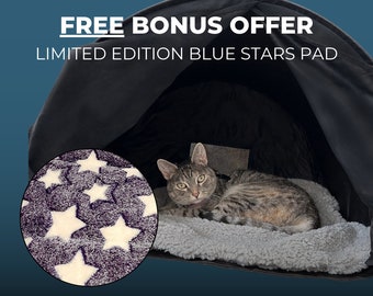 Limited Edition: Premium Portable Cat Bed, Cozy Calming Cave, Modern Cat House, Tranquil, Anti-Anxiety Den plus FREE BONUS Soft Fluffy Mat