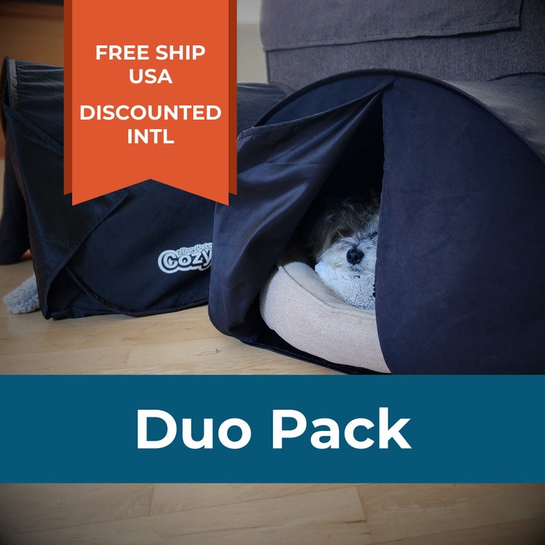 Duo Cozy Pack: Calming Pet Retreat Soothing Anti-Anxiety Dog, Cat Bed Portable, Dark Cave Den Bed, Kittens, Puppies image 1