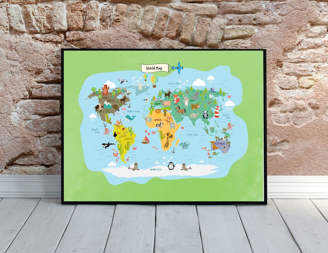 World Map Poster Geography Kids Room. Home Decor Art Print - Etsy