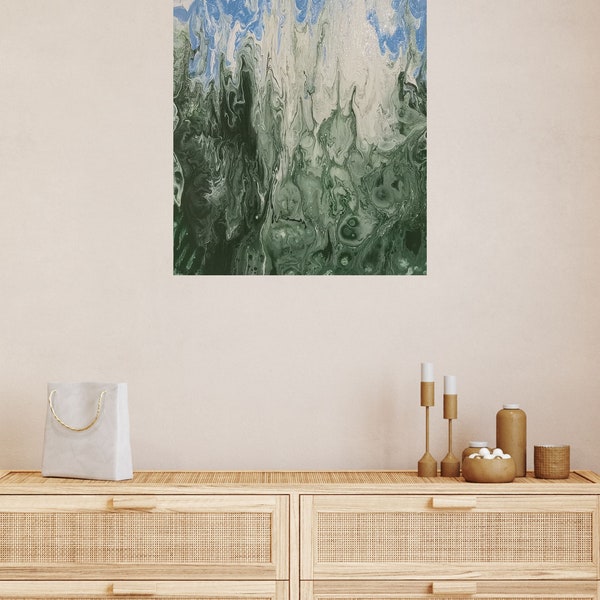 Original Painting, Acrylic Fluid Art, Abstract Decor, Landscape Canvas Print, Scenery Picture, Wall Decoration, Trees and Sky