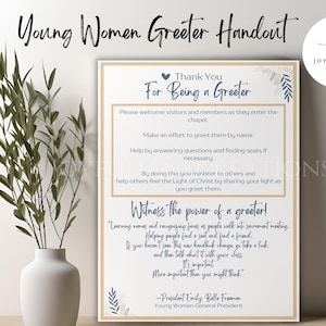 Folleto de bienvenida para la reunión de jóvenes SUD, ayuda de la presidencia de las Mujeres Jóvenes, Iglesia de Jesucristo de los Santos de los Últimos Días, Mujeres Jóvenes agradecen el ministerio, imprimible