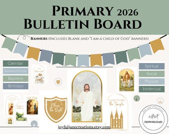 LDS Primary Bulletin Board Kit, Primary President helps, 2026 Primary Come Follow Me, Articles of Faith, Scripture art, Old Testament poster